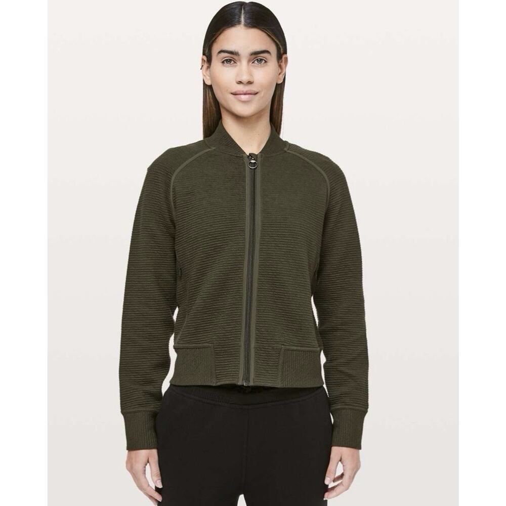 Lululemon On Repeat Bomber Jacket Full Zip Women’s Size 8 Dark Olive Green
